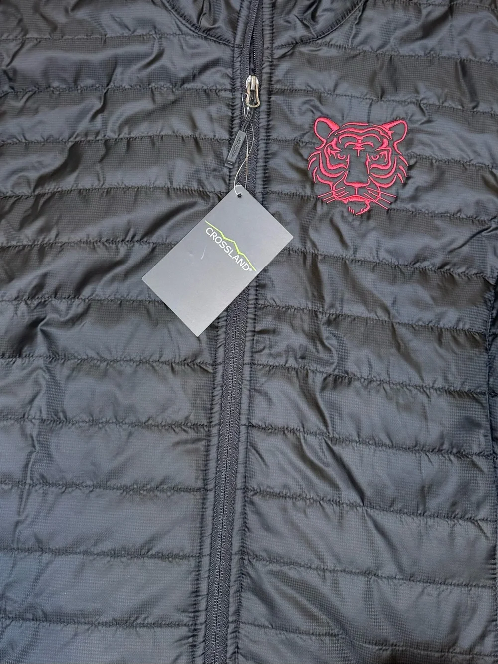 Crossland Men’s Black Packable Quilted Vest Red Embroidered Tiger Logo 3XL